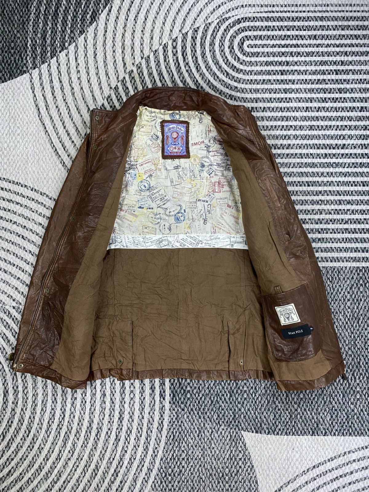 BEANPOLE 🔥Bean Pole Multipcoket Brown Stand Collar Leather Jacket Size US M / EU 48-50 / 2 - 6 Thumbnail