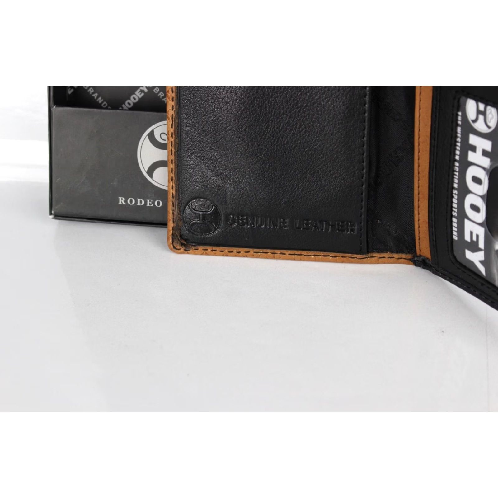 Vintage VINTAGE Hooey Wallet Men’s Hands Up Basket Weave Rodeo Leather Brown Black Logo Rivet Geometric Aztec Southwest Bifold Credit Card Checkbook Size ONE SIZE - 4 Thumbnail