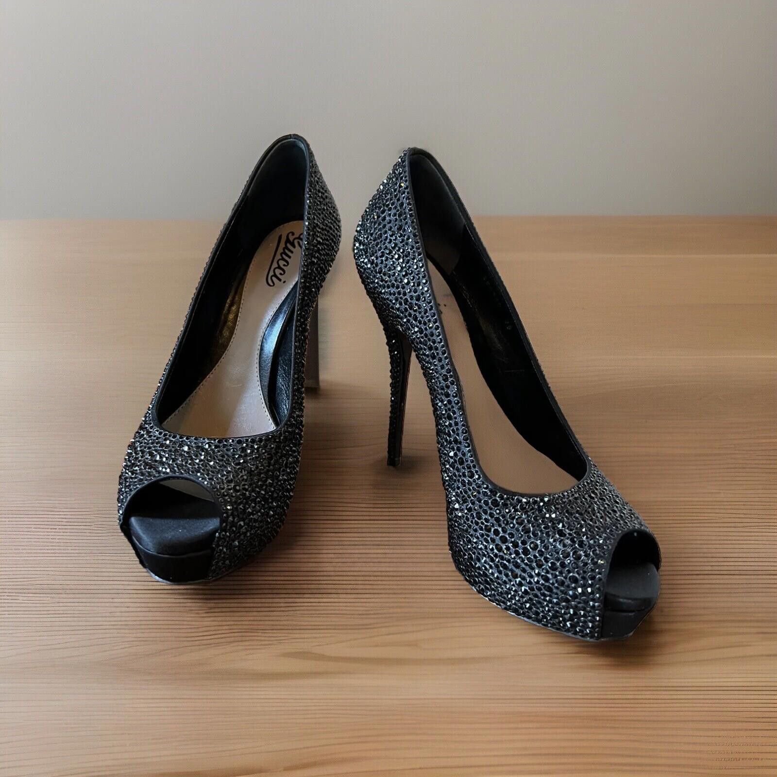 Gucci GUCCI Size 9 Black Crystal ETOILE SOFIA Open Toe Heels Pumps Size US 9 / IT 39 - 3 Thumbnail