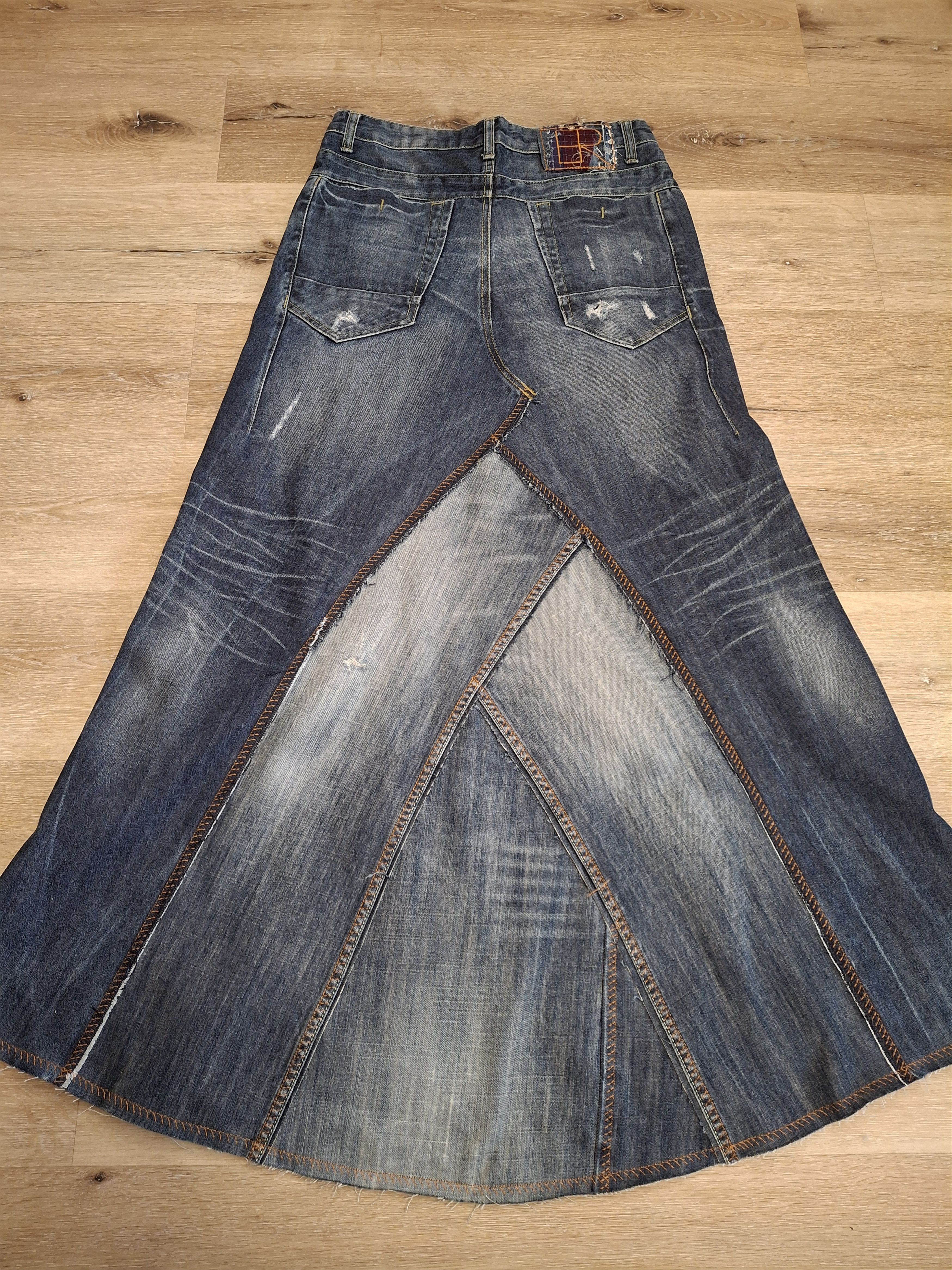 Handmade Avant Garde Deconstructed Rigid Denim Maxi Skirt Size 32" / US 10 / IT 46 - 14 Thumbnail
