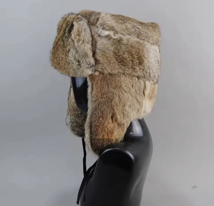 Japanese Brand Size L Warm Natural Rabbit Fur Bomber Hat With Earflaps Size ONE SIZE - 7 Thumbnail