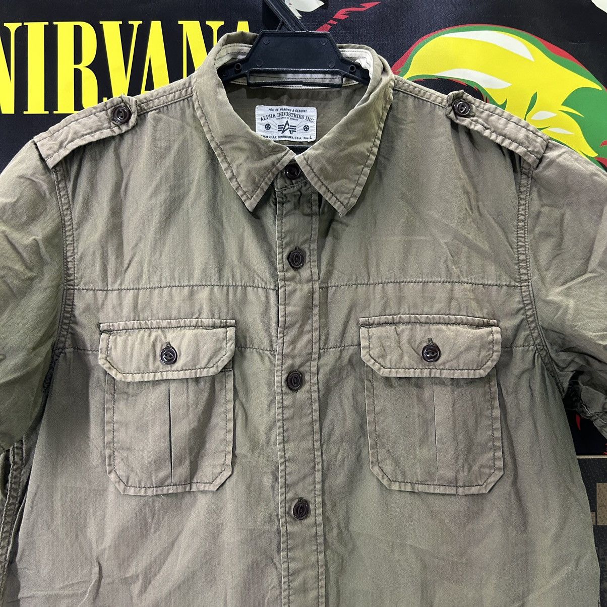 Alpha Industries Vintage Alpha Industries Inc Faded Green Button Down Shirts Size US S / EU 44-46 / 1 - 2 Thumbnail