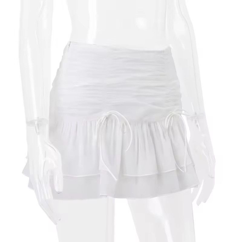 Japanese Brand White Ruched Drawstring Ruffle Mini Skirt Size 25" / US 0 / IT 36 - 9 Thumbnail