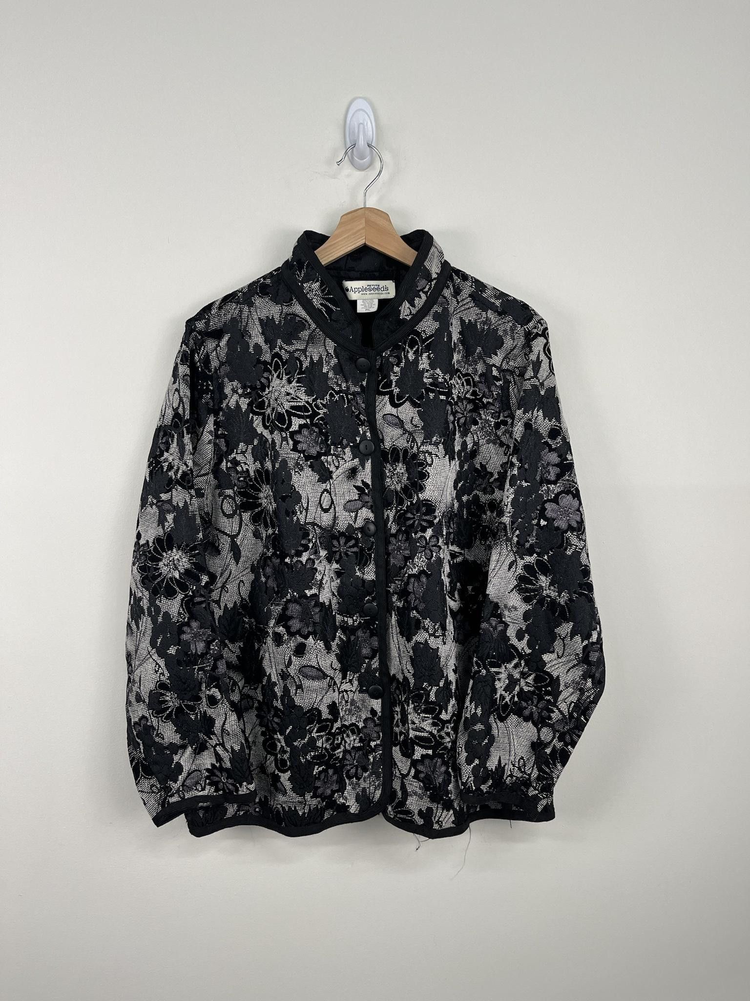 Vintage Vintage Petite Appleseed's Black Flower Button Up Cardigan Size US XL / EU 56 / 4 - 1 Thumbnail