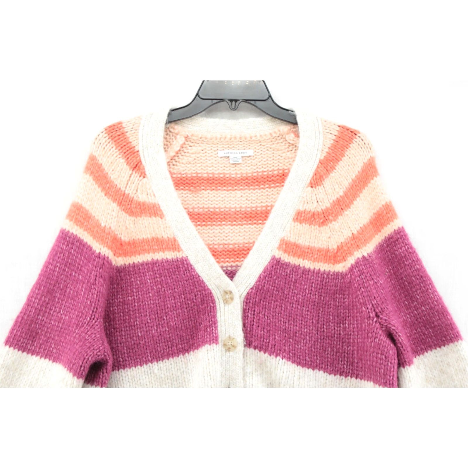 American Eagle Outfitters American Eagle Cardigan Women L Multicolor Knit Striped Button Up Crop Size L / US 10 / IT 46 - 2 Thumbnail