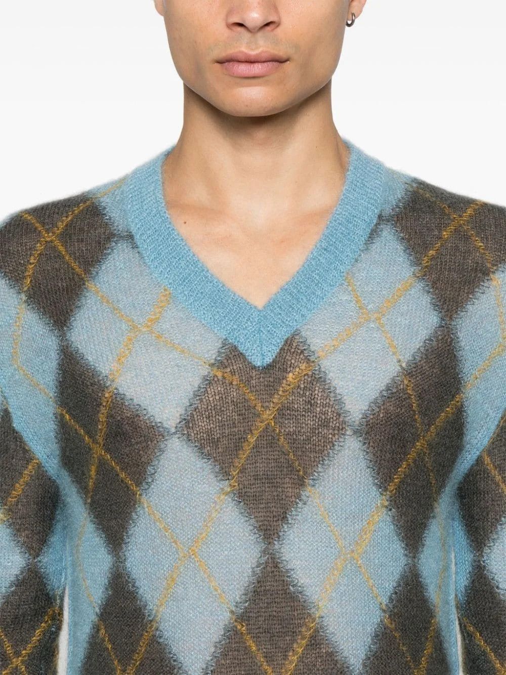 Marni o1w1db11125 Argyle-Intarsia Sweater in Light Blue Size US S / EU 44-46 / 1 - 4 Thumbnail