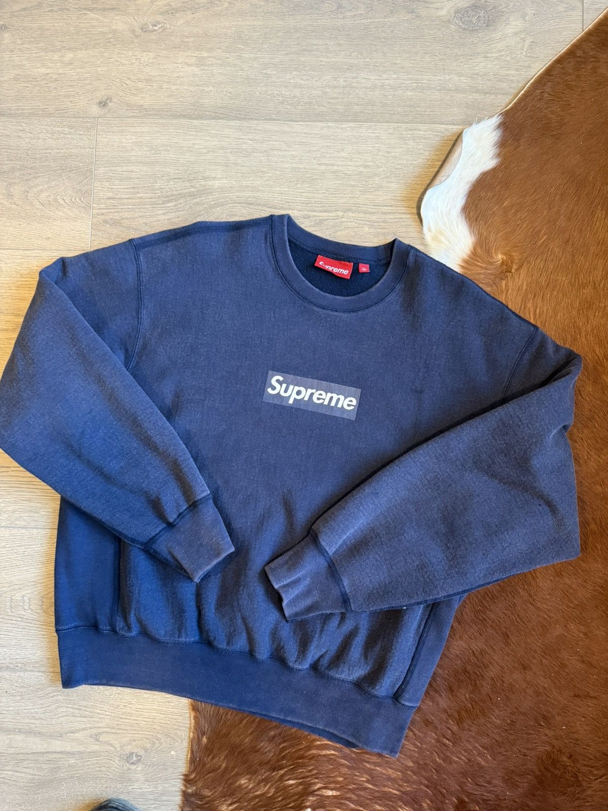 Supreme Supreme Washed Box Logo Creewneck Navy Size US M / EU 48-50 / 2 - 2 Thumbnail