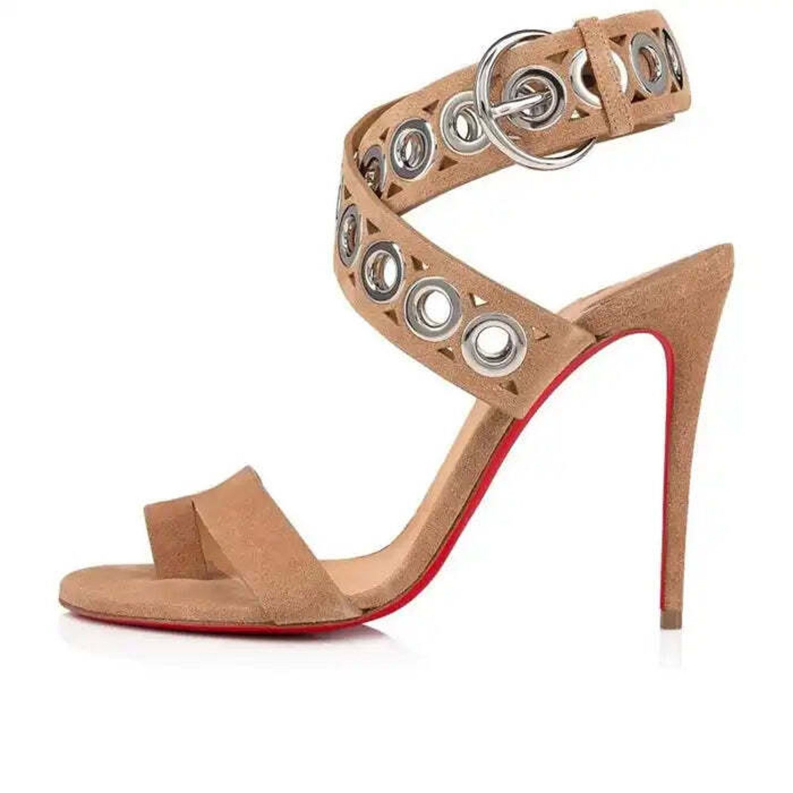 Christian Louboutin Sandaclou 100 Lionne Beige Suede Strap Sandal Heel Pump 40 Size US 10 / IT 40 - 3 Thumbnail