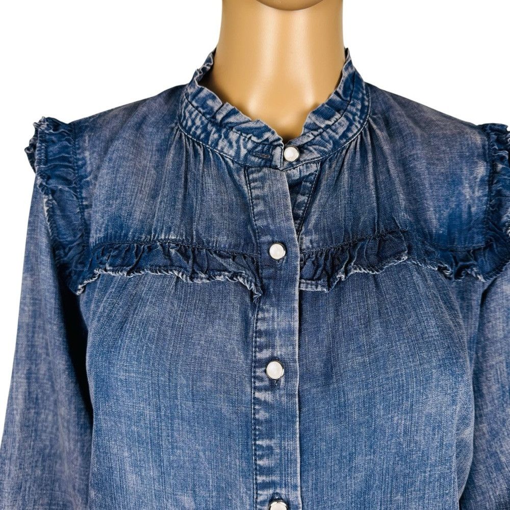 Other NWT New Jane And Delancey Blue Denim Chambray Ruffle Shirt Size XS / US 0-2 / IT 36-38 - 2 Thumbnail