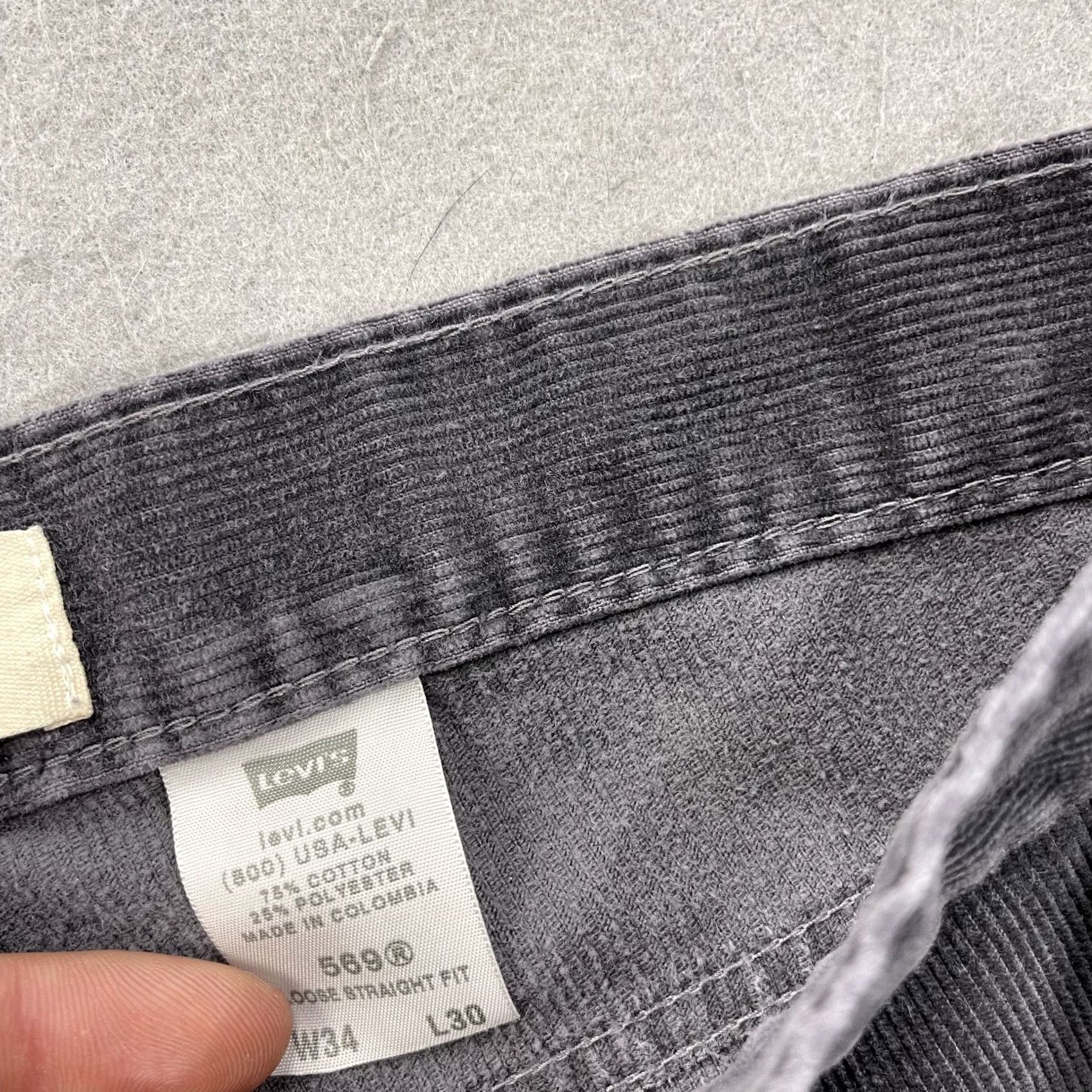 Levi's VINTAGE Levi's 569 Jeans Mens 34x30 Gray Corduroy Straight 5-Pocket Design Levi's 500 Series 90s Grunge Retro Mens Size US 34 / EU 50 - 5 Thumbnail