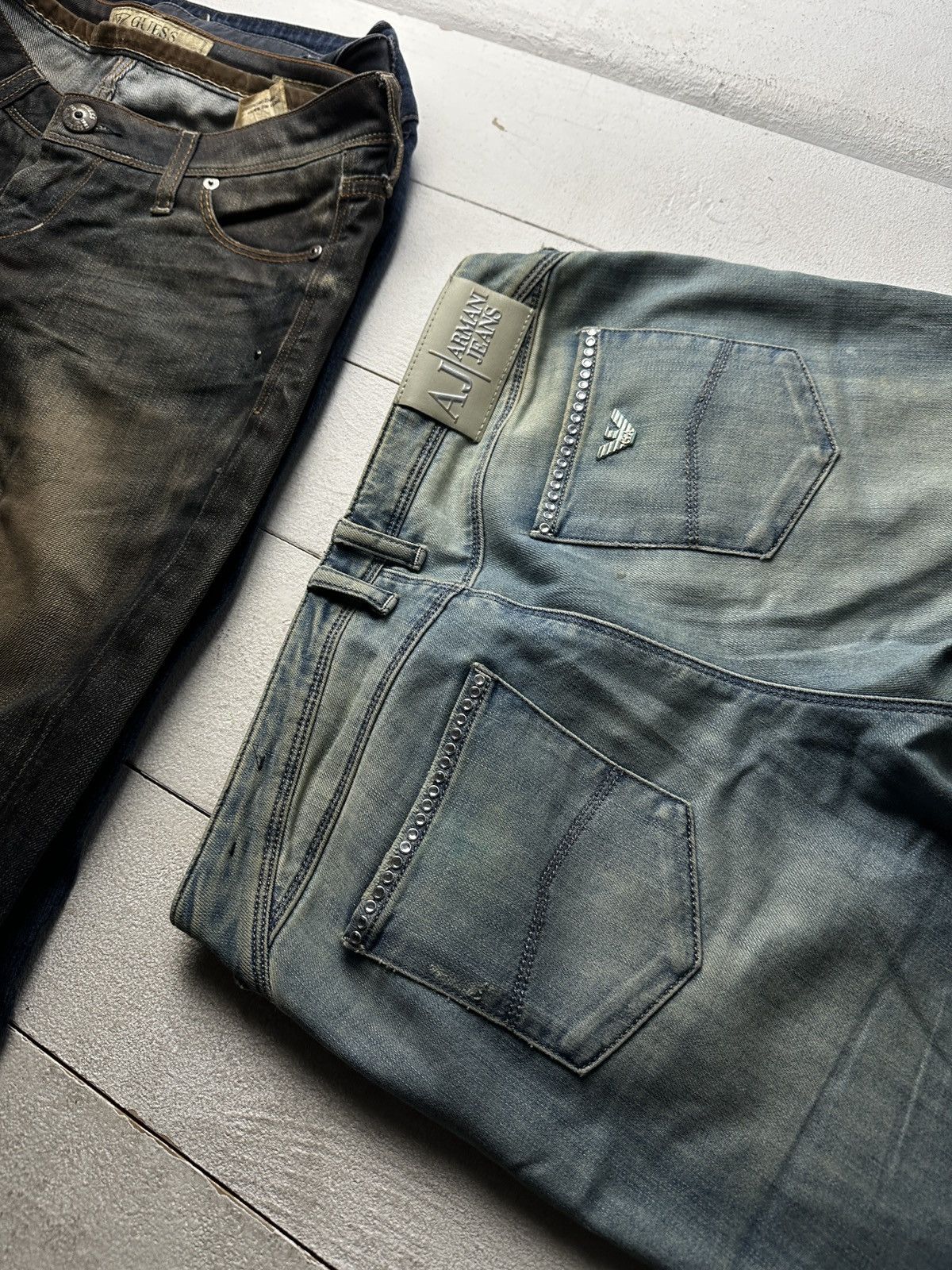 Armani 🚨 ARMANI JEANS WOMEN BLUE DENIM PANTS RINGSTONES Y2K Size 27" / US 4 / IT 40 - 9 Thumbnail
