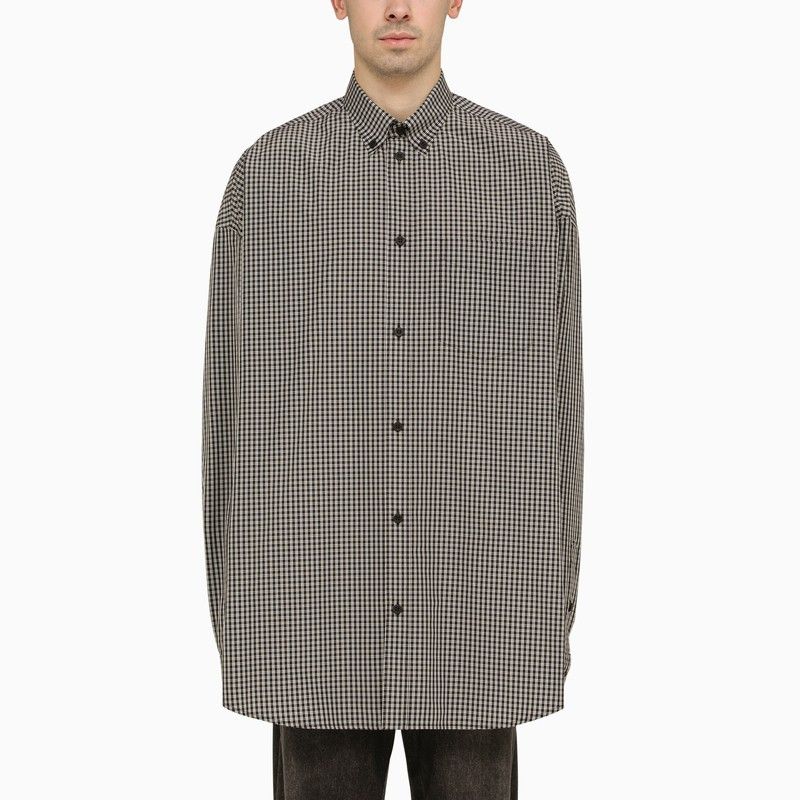 image of Balenciaga Black And White Checked Oversize Shirt With Logo, Men's (Size XL)