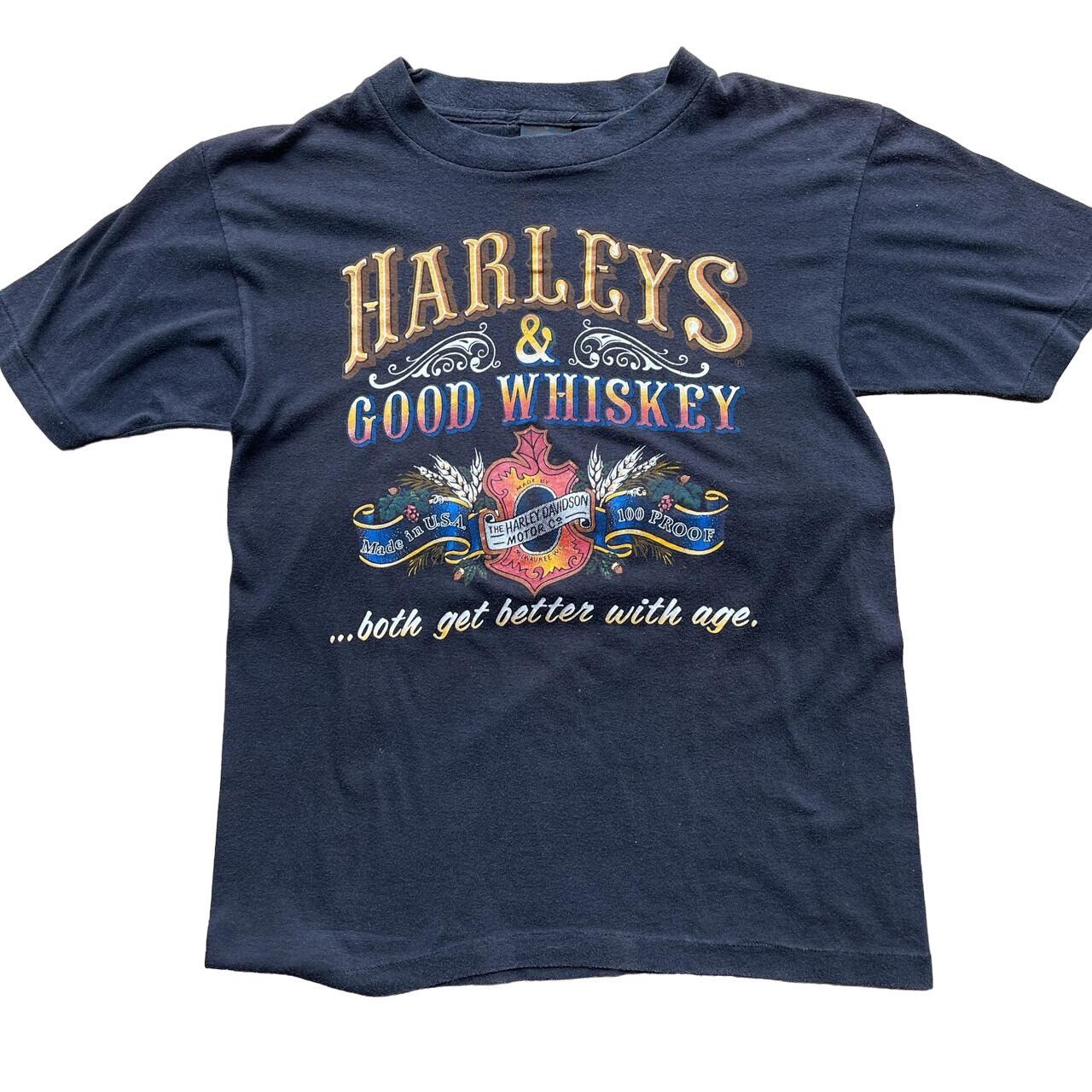 Vintage 80s Harleys and Good whiskey 3D emblem biker tee