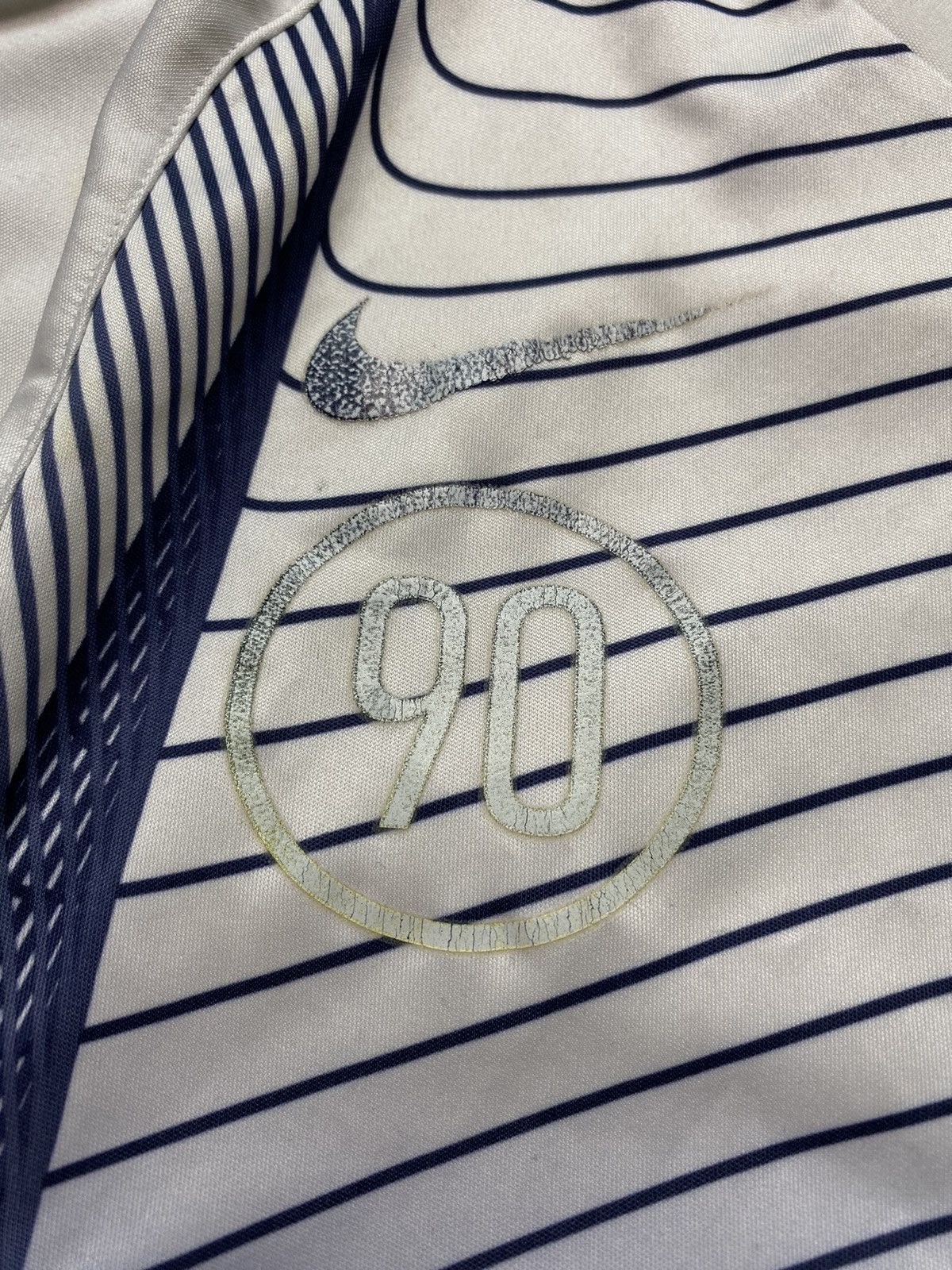 Nike × Vintage Nike striped vintage T-shirt white blue logo swoosh y2k Size US S / EU 44-46 / 1 - 2 Thumbnail