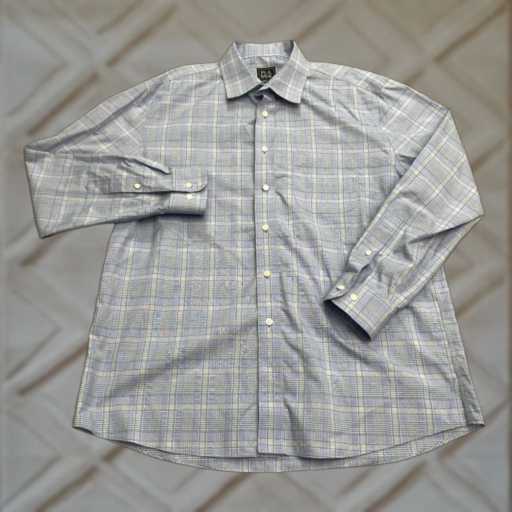 Jos. A. Bank Jos. A. Bank Traveller Tailored Fit Dress Shirt Men L Blue Plaid Cotton Work Shirt Size 42R - 1 Thumbnail