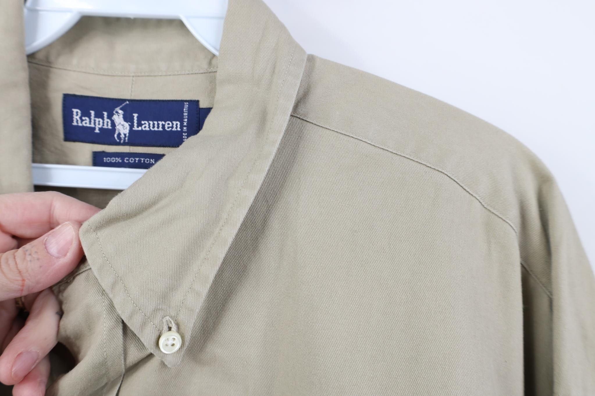 Polo Ralph Lauren Vintage 90s Ralph Lauren Button Down Shirt Beige Cotton Size US XL / EU 56 / 4 - 5 Thumbnail