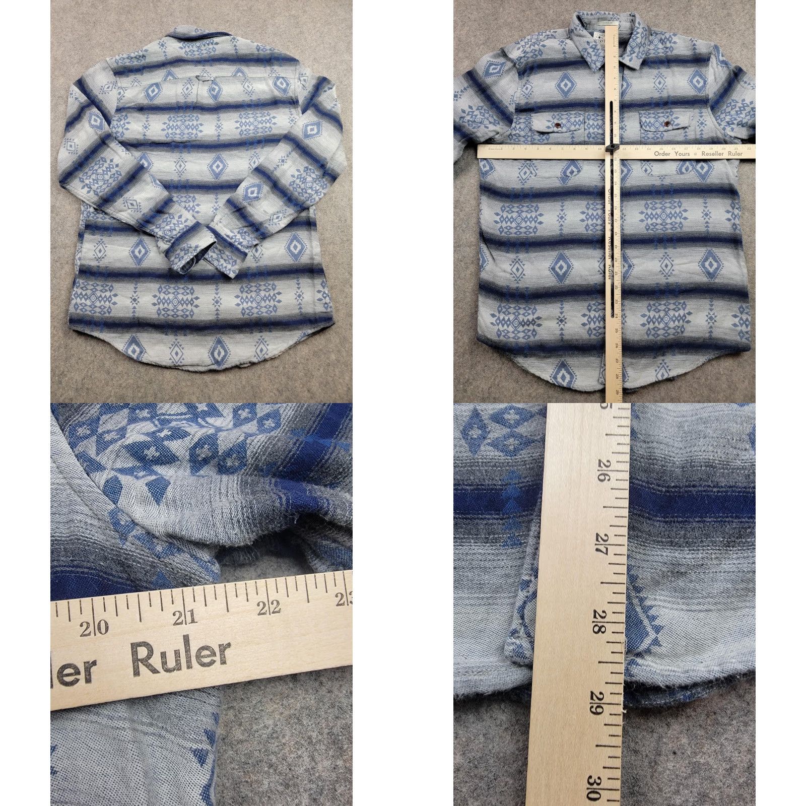 Lucky Brand Lucky Brand Shirt Mens Medium Gray Aztec Southwestern Double Weave Silver City Geometric Bohemian Western Button-Up Long Sleeve Pockets Size US M / EU 48-50 / 2 - 9 Thumbnail