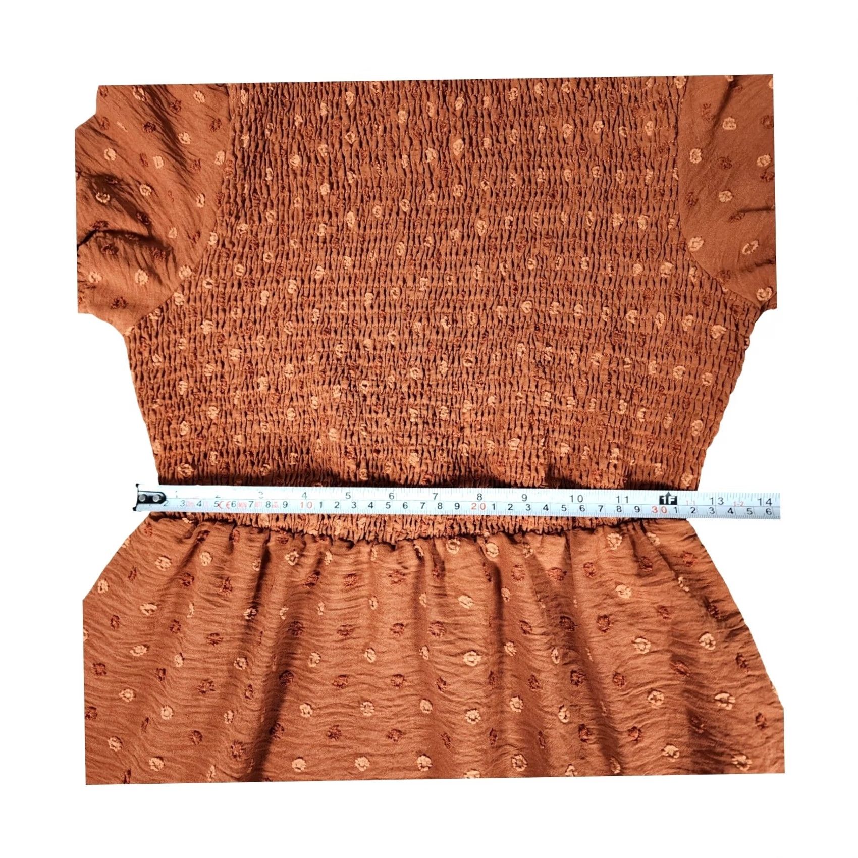 Shein SHEIN Rust Brown Swiss Dot Smocked Midi Dress Boho Tiered Short Puff Sleeve M Dress Womens Size 32" / US 10 / IT 46 - 7 Thumbnail