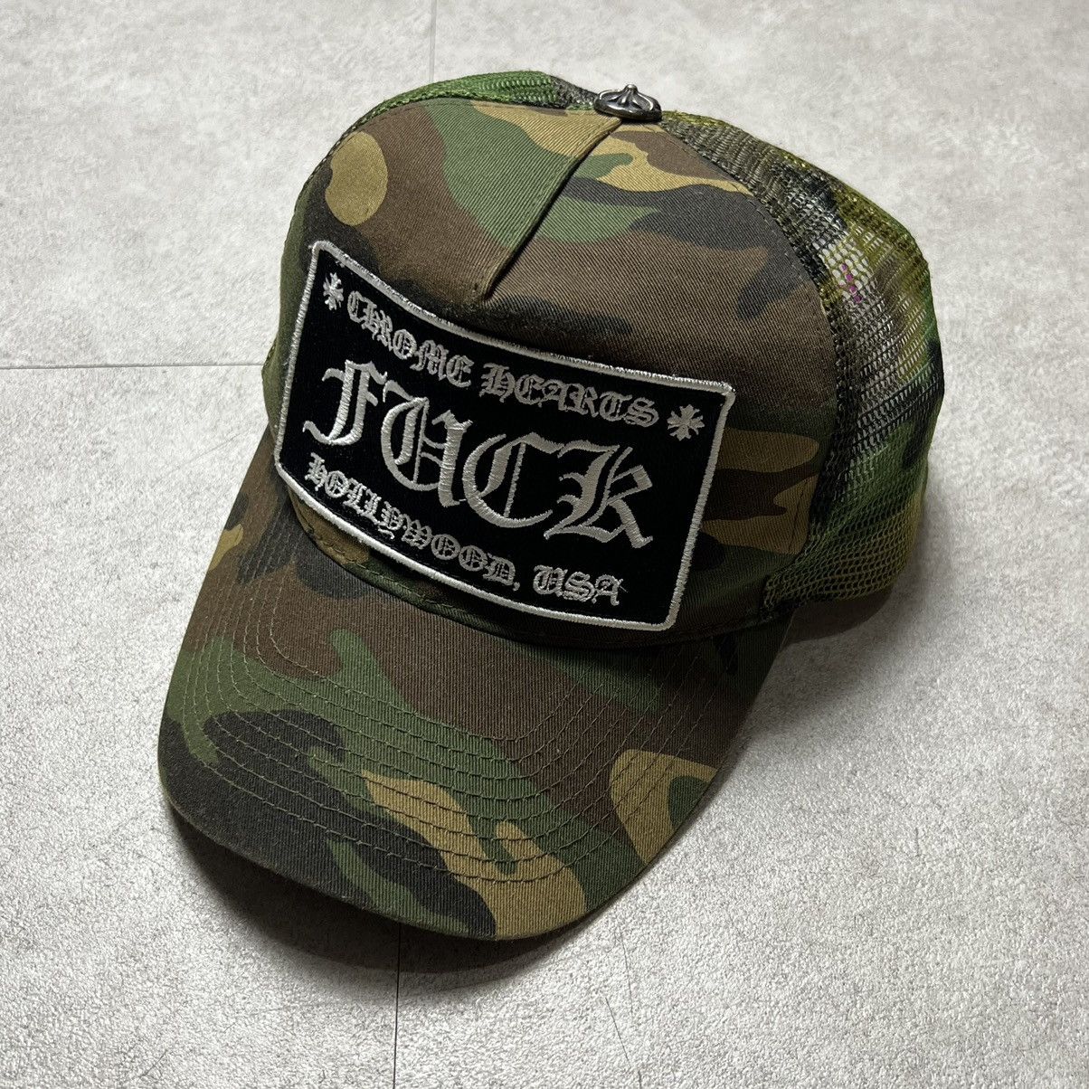 Chrome Hearts CHROME HEARTS CAMO FUCK TRUCKER HAT | Grailed