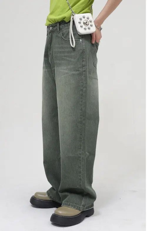 Japanese Brand × Jean Pants Loose fit washed mid-rise green frayed jeans Size US 31 - 2 Thumbnail