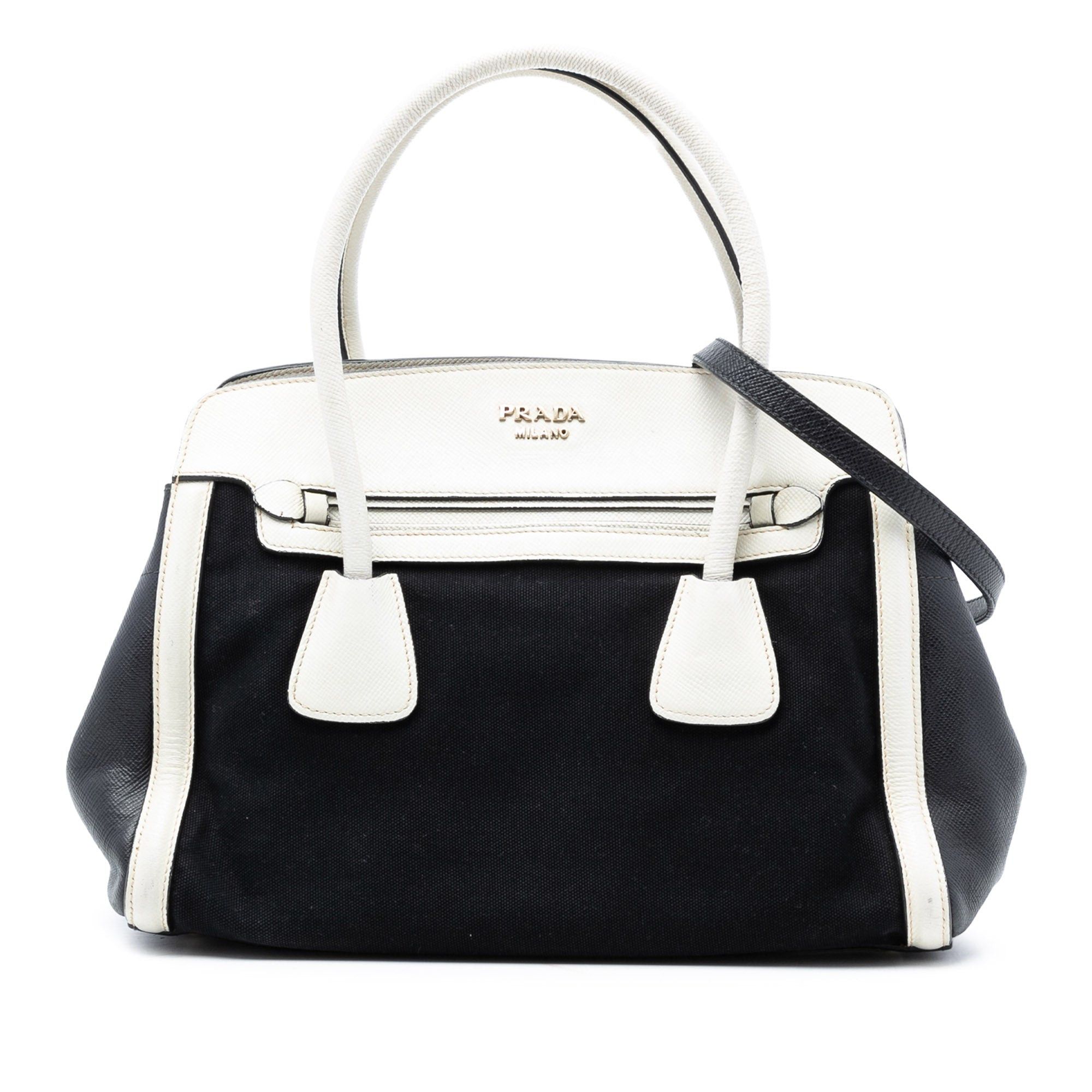 Prada Bicolor Saffiano Cuir Trimmed Canvas Satchel Size ONE SIZE - 1 Thumbnail