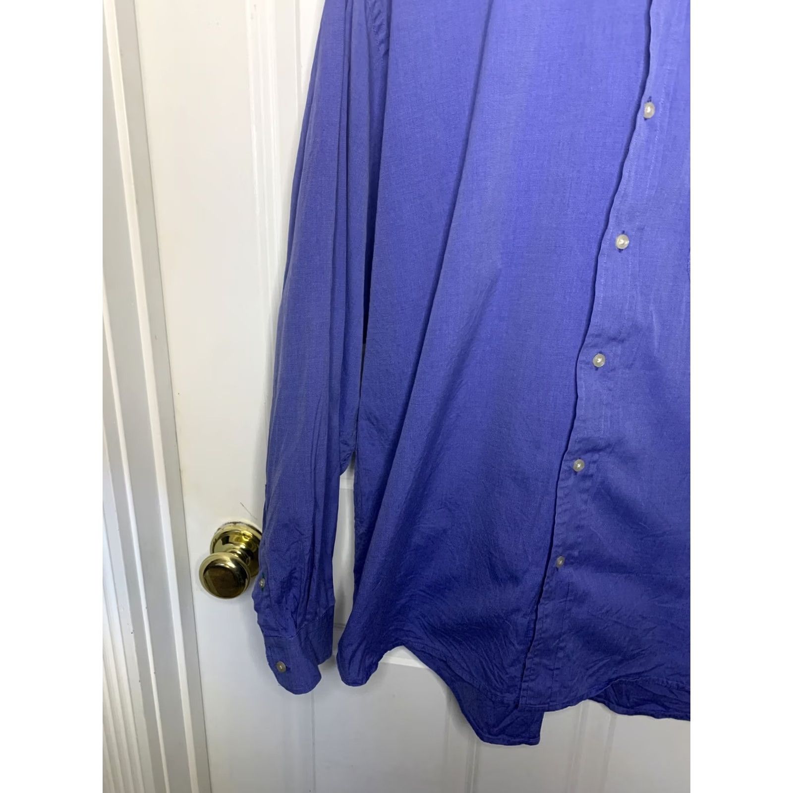Tommy Hilfiger Tommy Hilfiger Button-Up Shirt Men XL 80s Blue 2 Ply Cotton Solid Collar Long Sleeve Dress Shirt Mens Size 46R - 4 Thumbnail