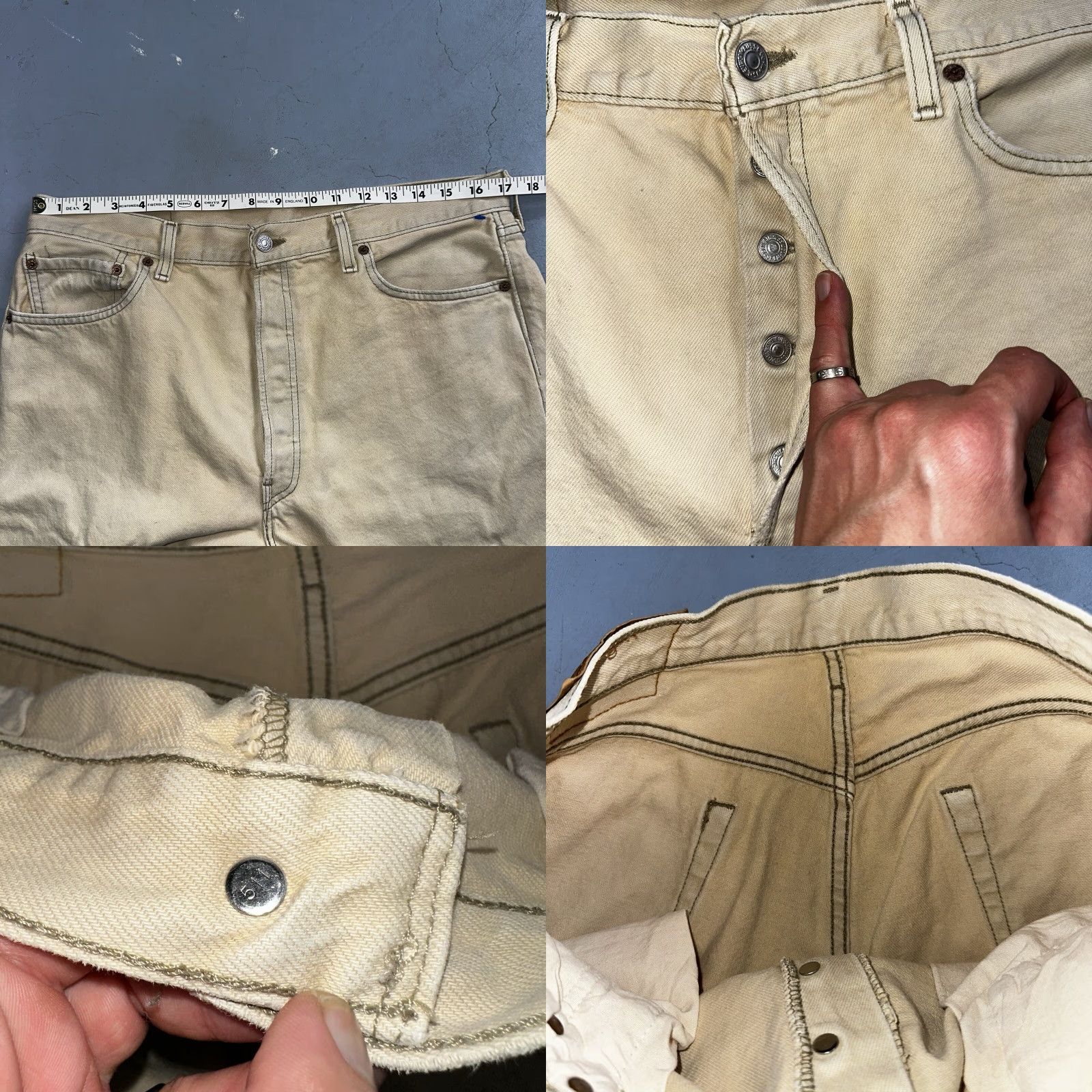 Levi's VINTAGE Levi's 501 Jeans Men 36x32 Straight USA 90s Denim Cotton Ivory Yellow Khaki Button Closure Modern Classic Size US 36 / EU 52 - 8 Thumbnail