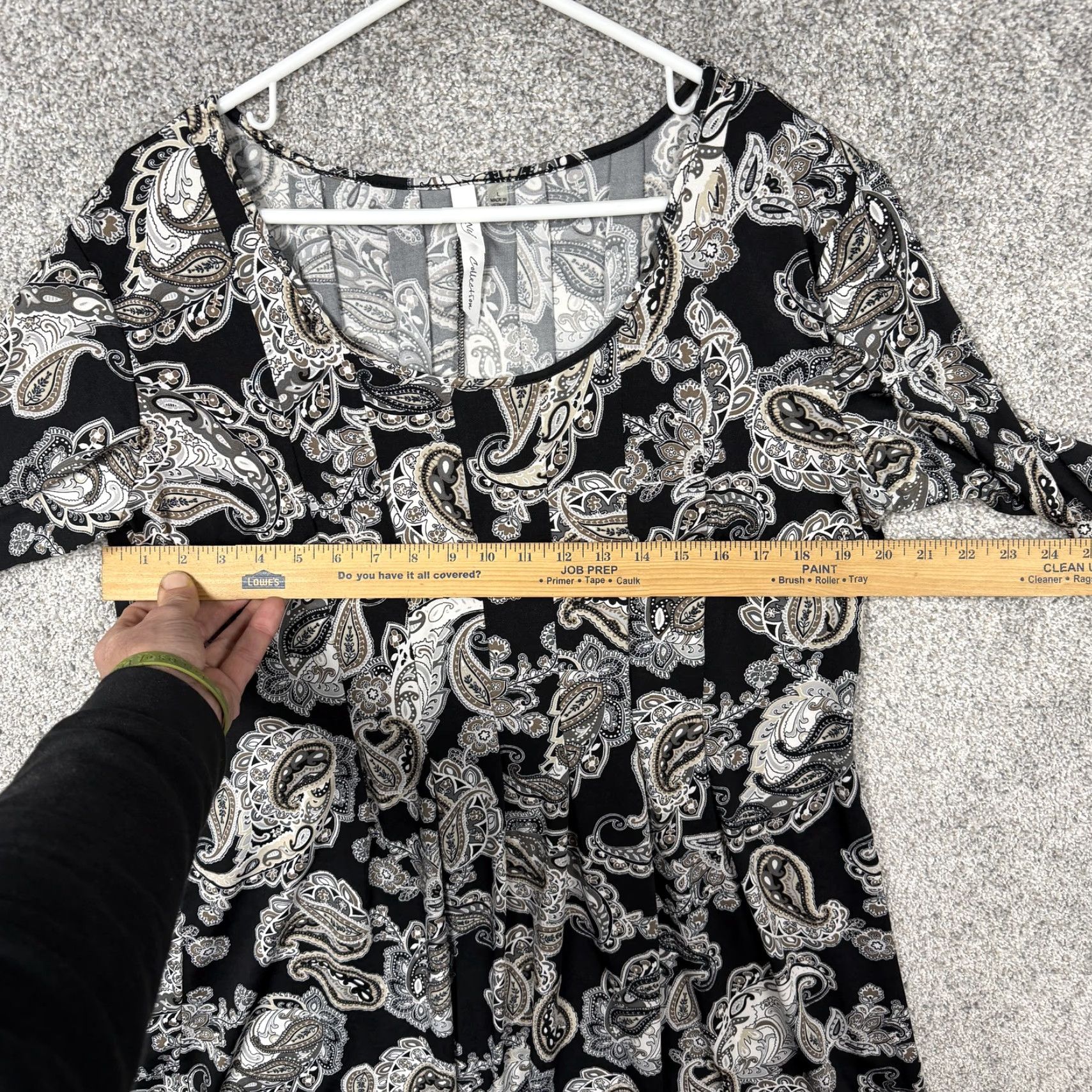 Vintage NY Collection Dress Large Black Paisley Trapeze Swing Scoop Neck 3/4 Sleeve Boho Size L / US 10 / IT 46 - 3 Thumbnail