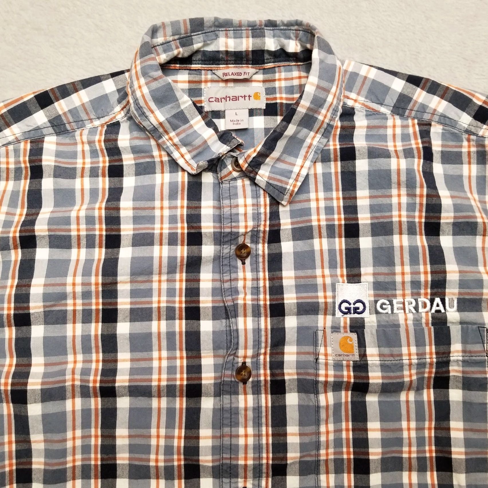 Carhartt Carhartt Shirt Mens L Blue Plaid 100% Cotton Short Sleeve Button-Up Casual Size US L / EU 52-54 / 3 - 2 Thumbnail