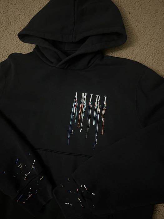 Amiri Amiri Black Embroidered Paint Drip Logo Hoodie | Grailed