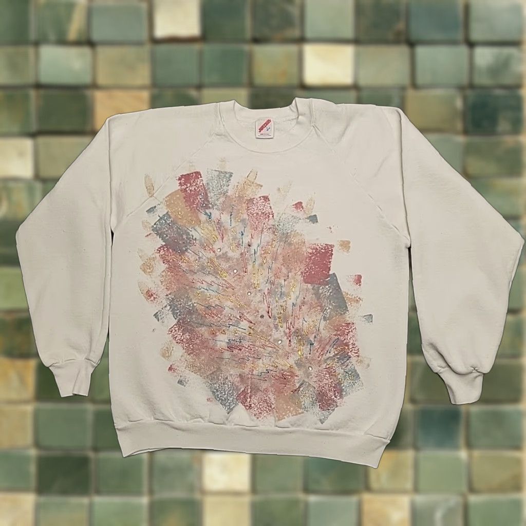 Jerzees VINTAGE Jerzees Sweatshirt Womens L Abstract Art Cottage Made in USA Retro 90s Size L / US 10 / IT 46 - 1 Thumbnail