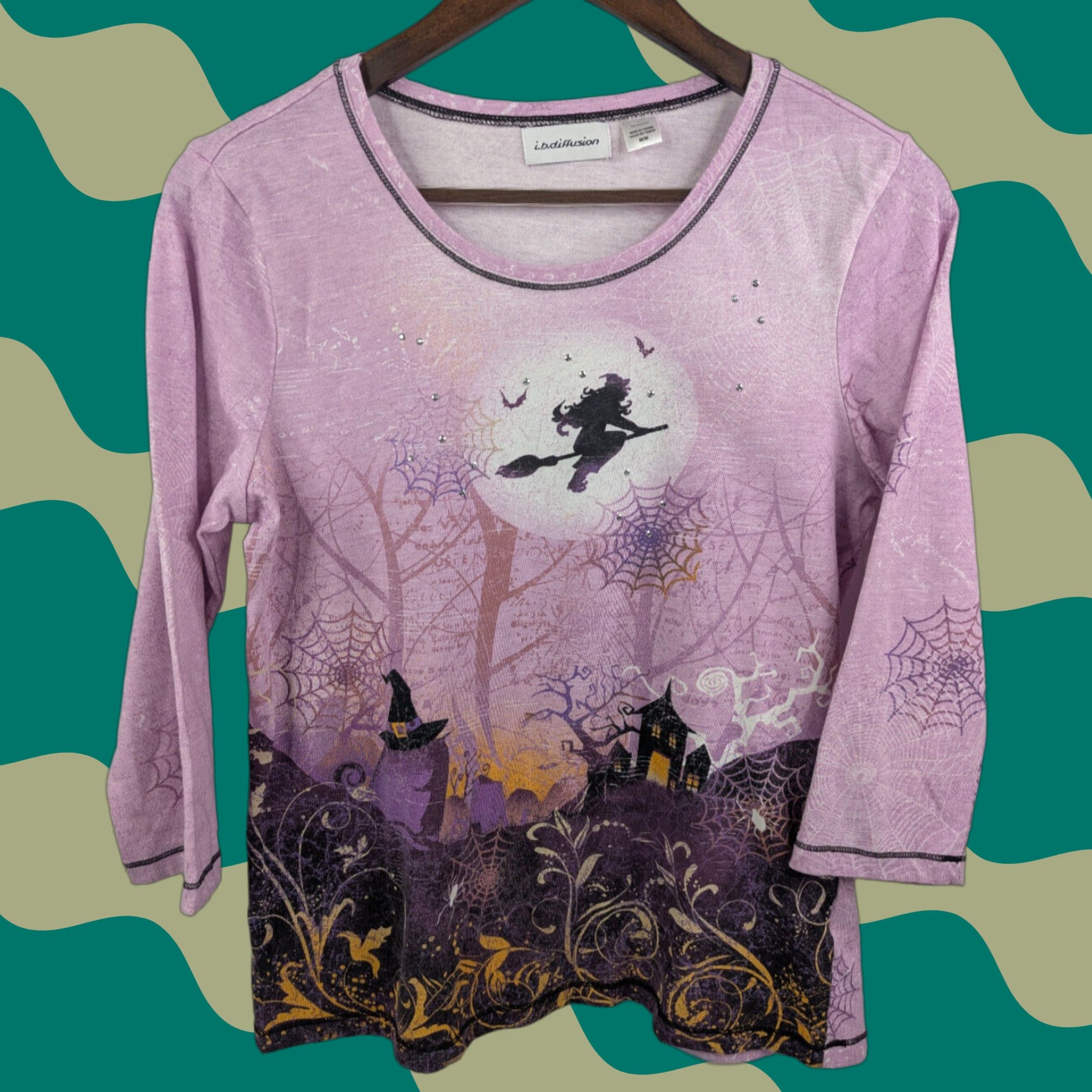 Vintage I.B. Diffusion Halloween Witch Womens Top Graveyard Spider Webs Crew Neck Tee Size M Purple Size M / US 6-8 / IT 42-44 - 1 Thumbnail