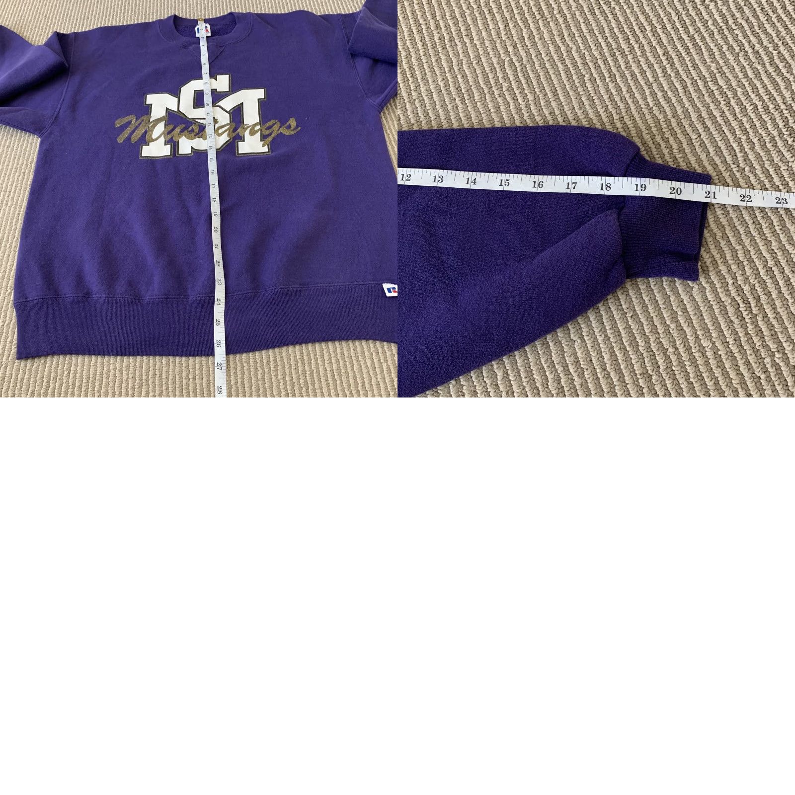 Russell Athletic VINTAGE Russell Athletic Mustang Purple Crewneck Pullover Sweater Size L USA Mens 90s Crew Neck Graphic Print Fleece Cotton Size US L / EU 52-54 / 3 - 8 Thumbnail