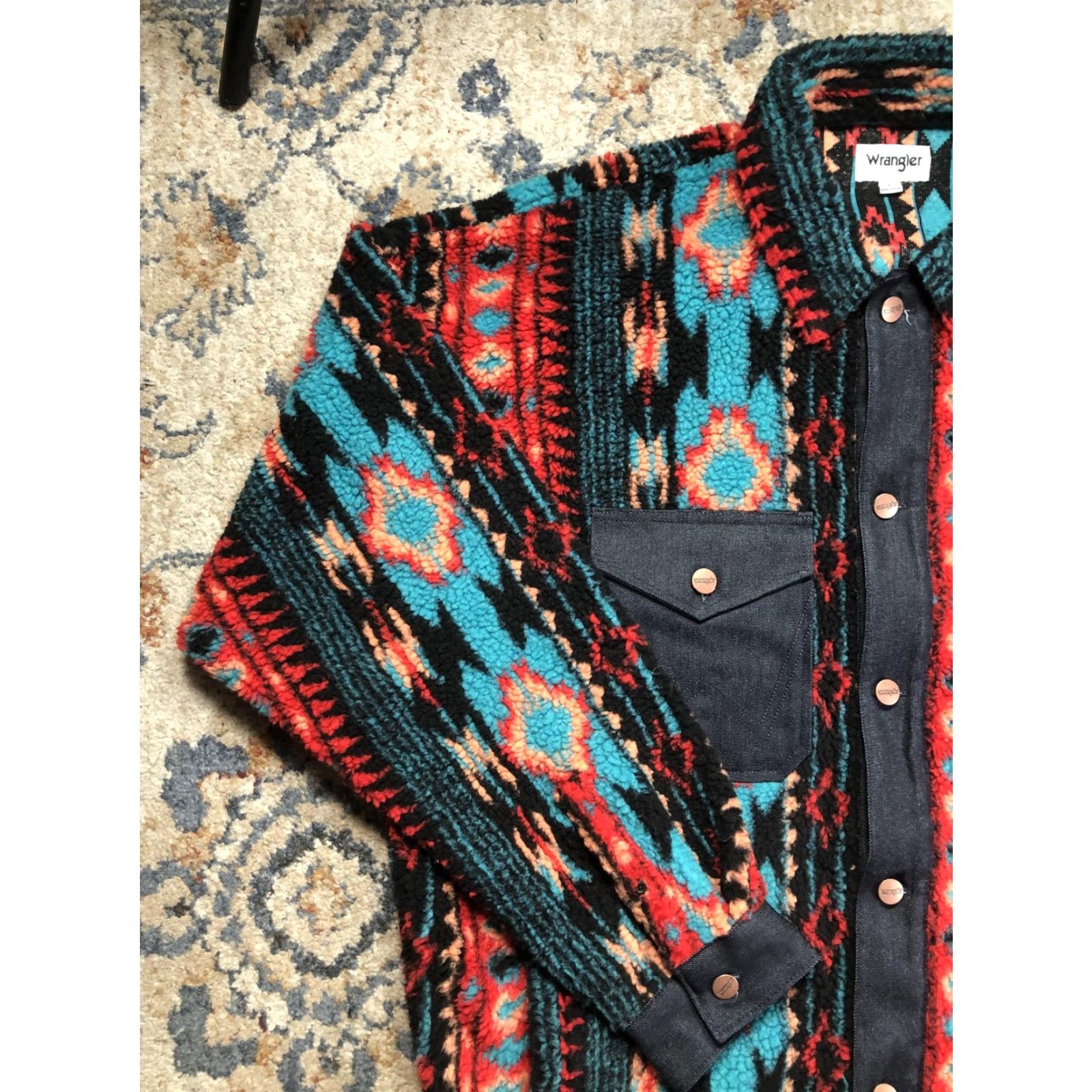 Wrangler Wrangler Jacket Mens L Multicolor Fleece Bomber Snap Front Western Aztec Geometric Pattern Size US L / EU 52-54 / 3 - 3 Thumbnail