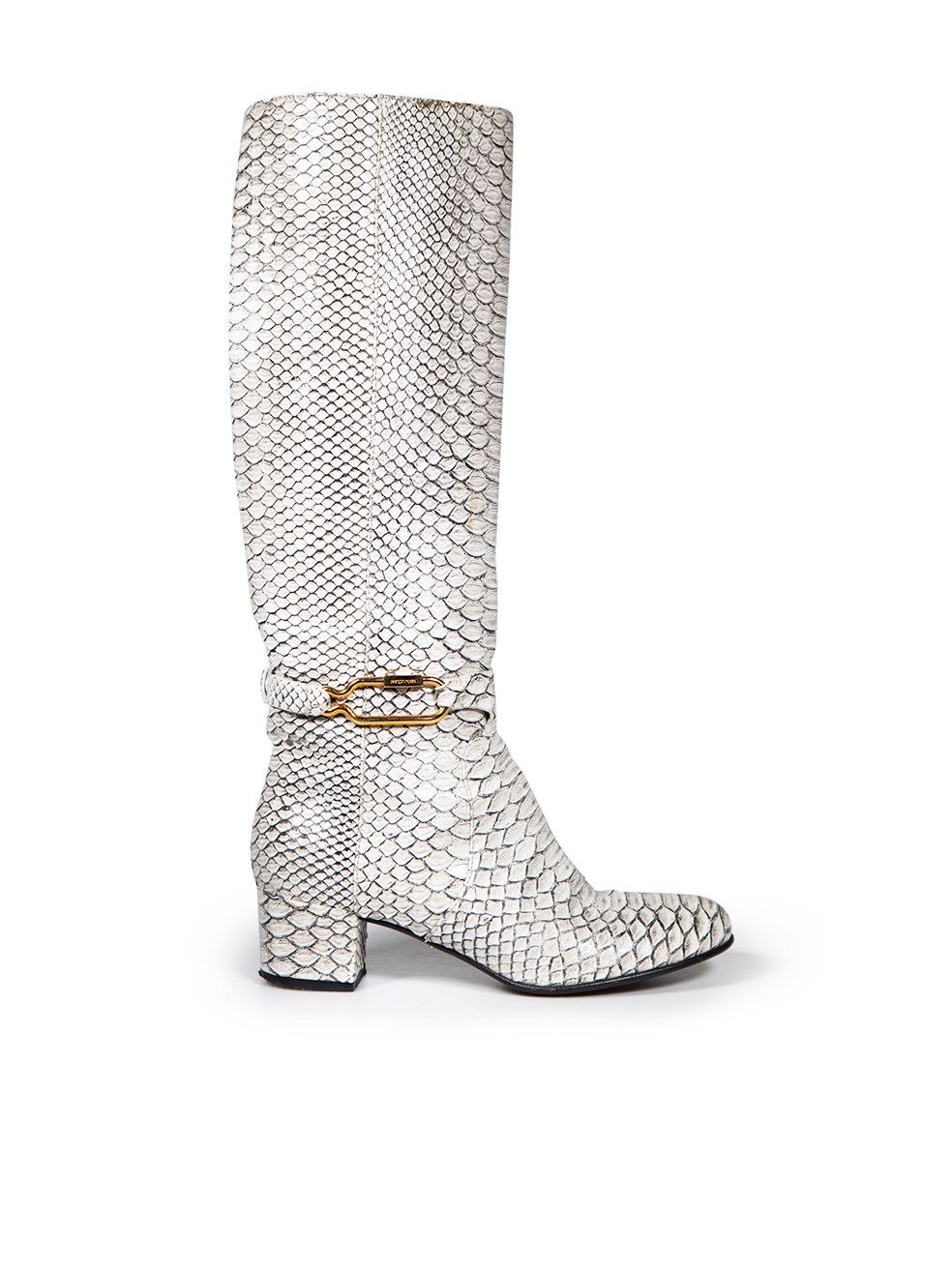 image of Sergio Rossi Grey Python Knee High Boots, Women's (Size 7)