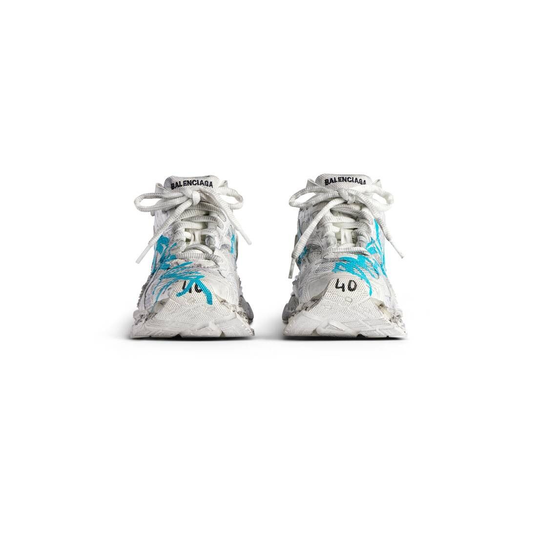 Balenciaga o1w1db10625 Runner Graffiti Sneakers in White/Blue Size US 7 / EU 40 - 6 Thumbnail