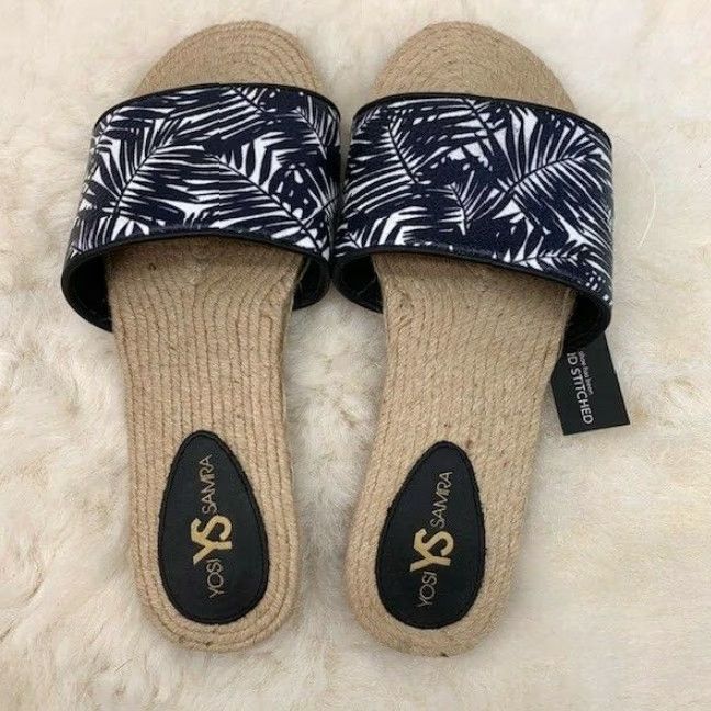 Vintage VINTAGE Yosi Samra Women's Slide Sandals Flat Jute White/Black Size 8 Size US 8 / IT 38 - 3 Thumbnail