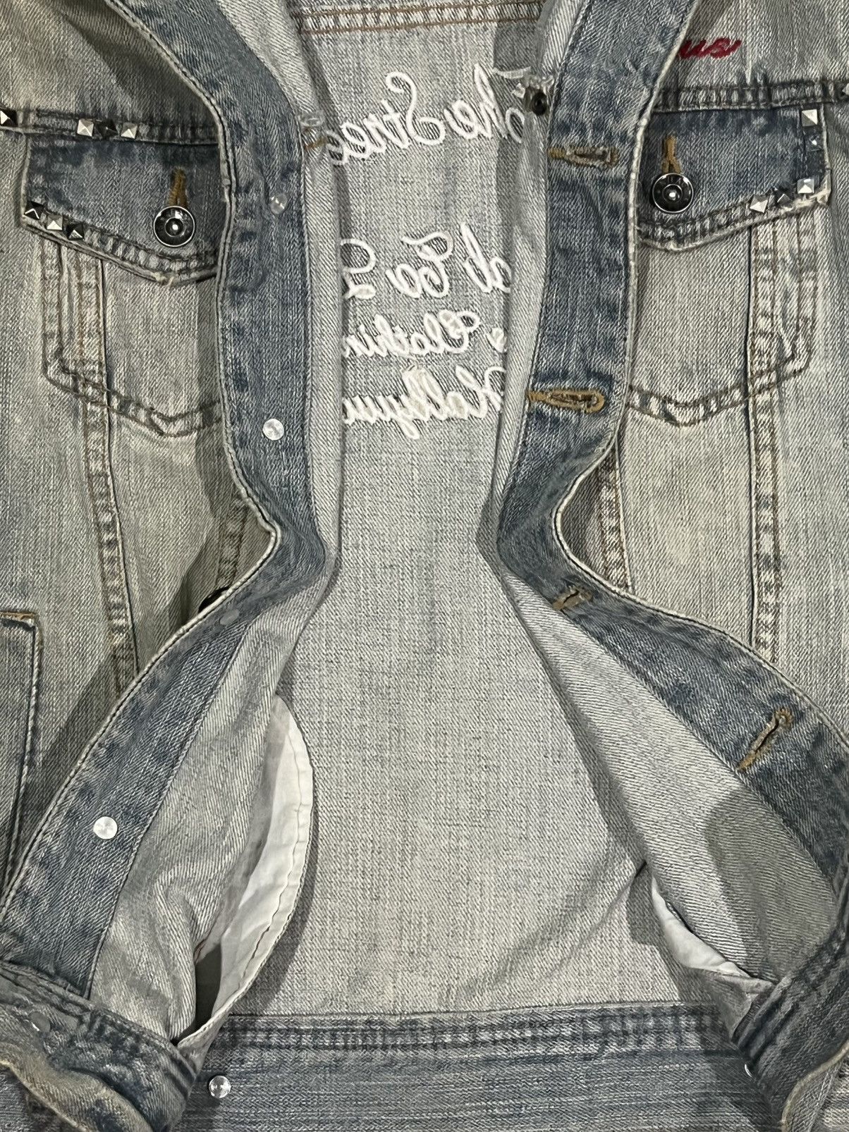 Hysteric Glamour × Japanese Brand × KMRii Nylaus Studded Wording Embroidery Mud Blue Wash Denim Jacket Size US M / EU 48-50 / 2 - 7 Thumbnail