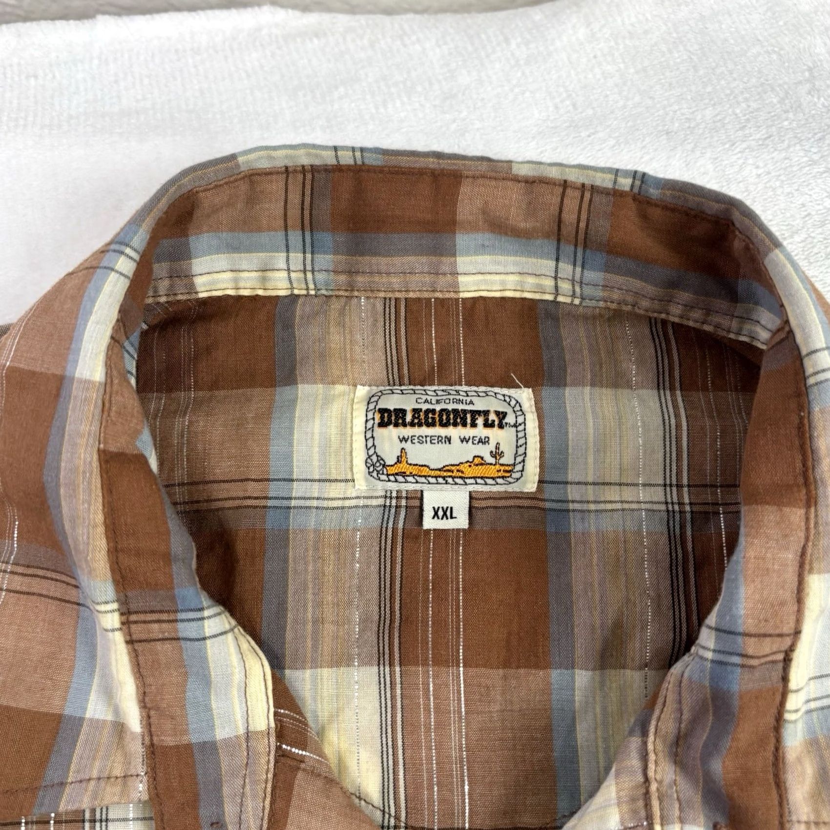 Vintage Dragonfly Western Shirt Mens 2XL Multicolor Plaid Short Sleeve Pearl Snap Button Collared, Men's (Size Xxl) — image 3 of 6