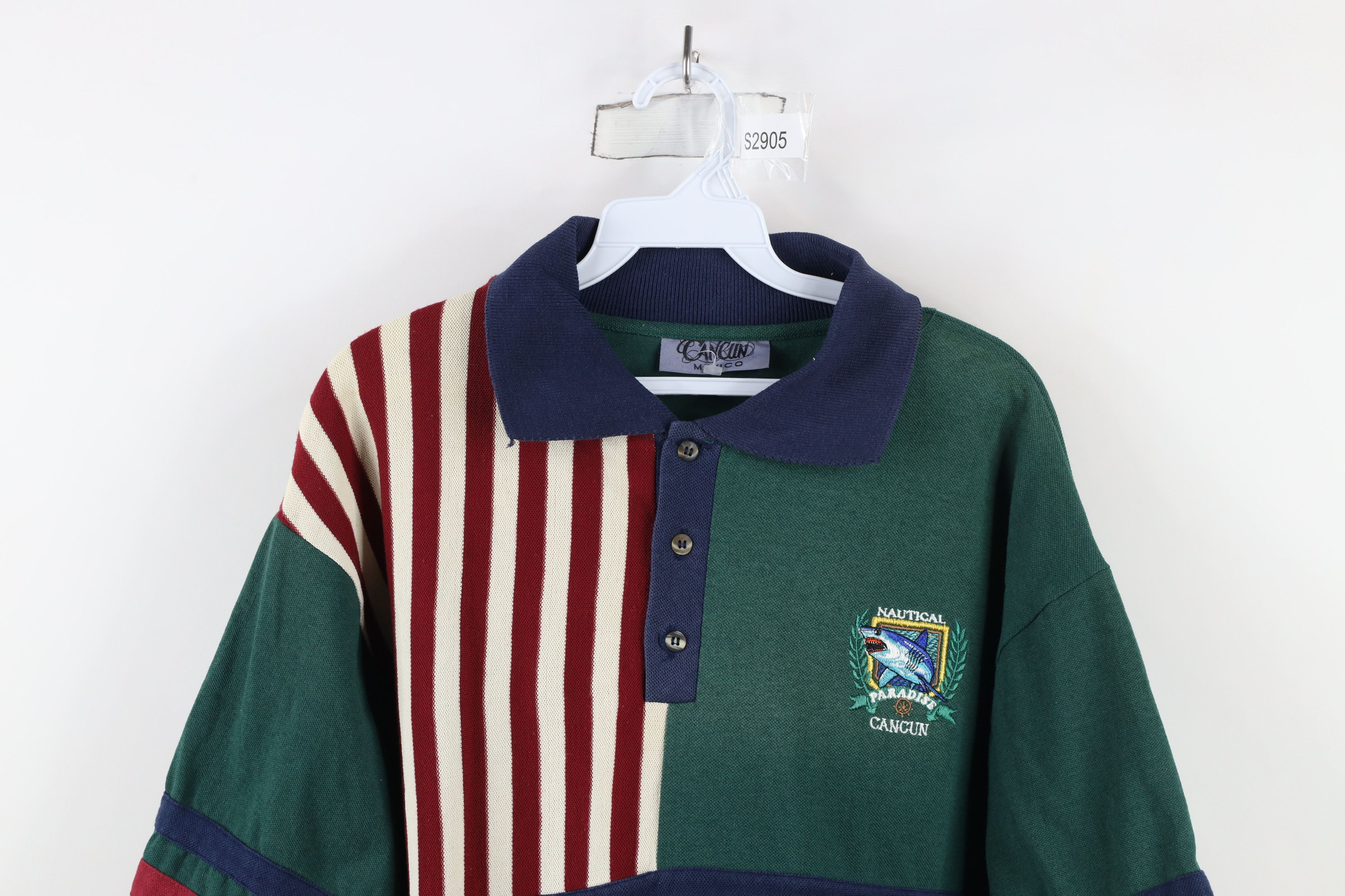 Vintage Vintage 90s Streetwear Cancun Shark Striped Polo Shirt Size US XL / EU 56 / 4 - 2 Thumbnail