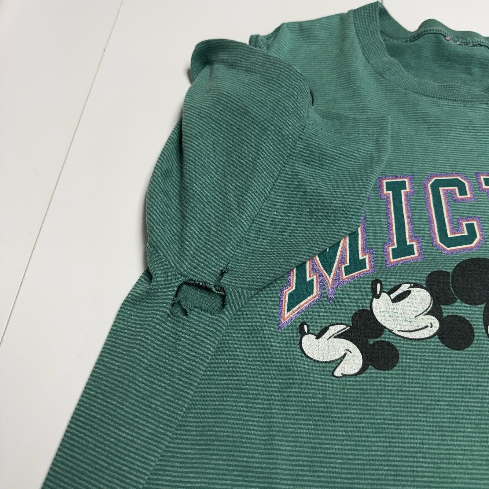 Vintage Vintage 90s Mickey Mouse T Shirt Green Short Sleeve Striped Size US XL / EU 56 / 4 - 4 Thumbnail