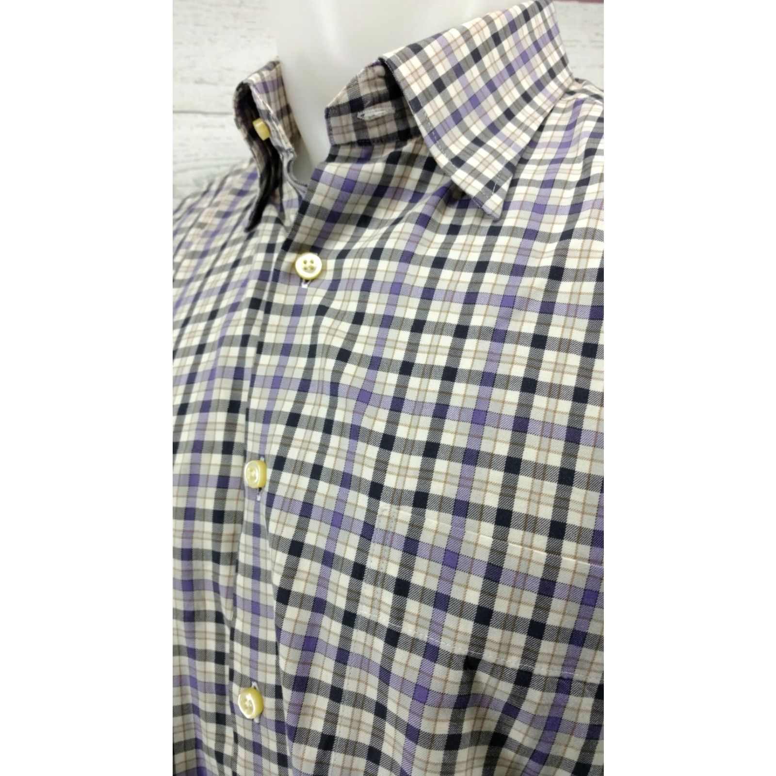 Peter Millar Peter Millar Mens Purple Plaid Button Front Long Sleeve Casual Shirt Large Size US L / EU 52-54 / 3 - 2 Thumbnail