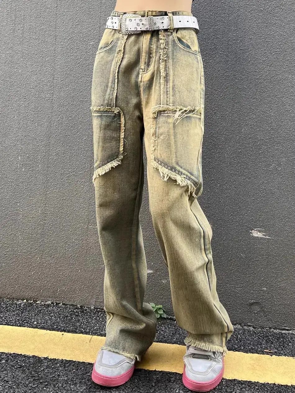 Japanese Brand Retro washed straight leg patchwork jeans Size US 32 / EU 48 - 4 Thumbnail