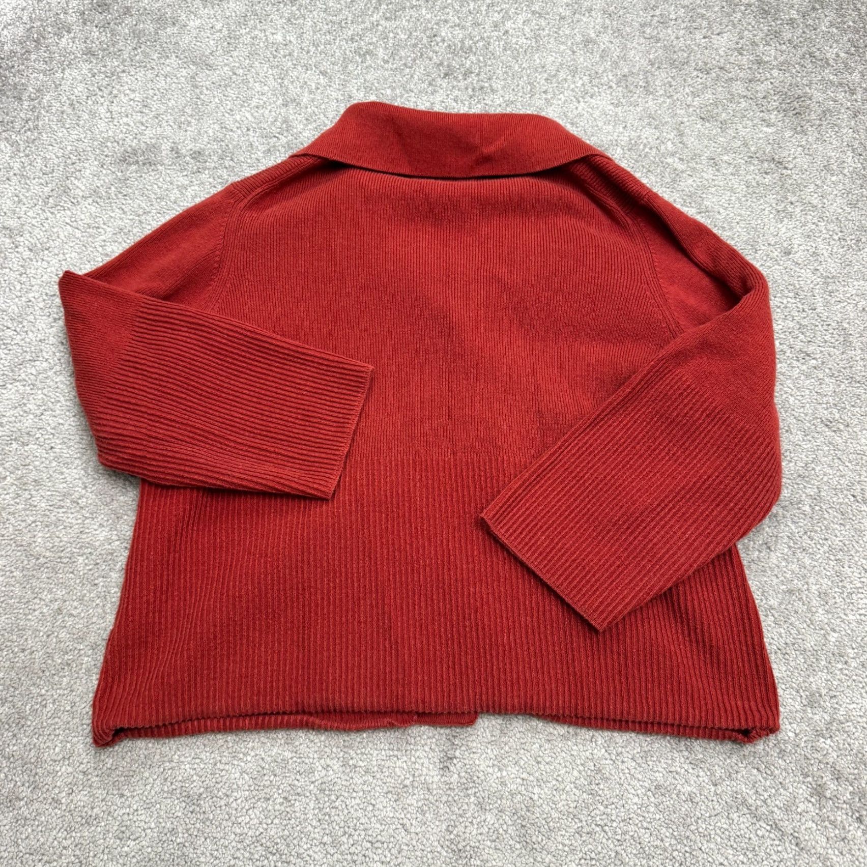Croft & Barrow Croft & Barrow Cardigan Womens XL Red 100% Cotton Ribbed Knit Collared Sweater Size XL / US 12-14 / IT 48-50 - 2 Thumbnail