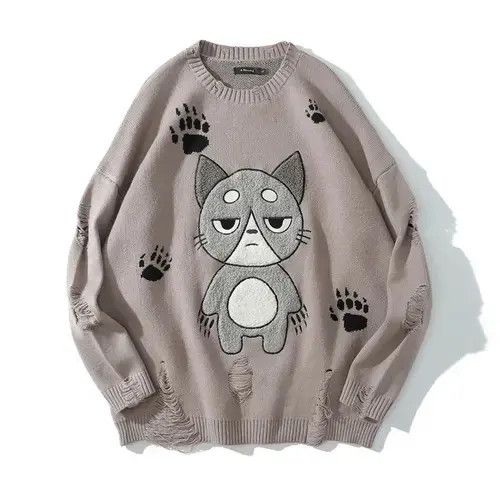 Cute cartoon kitten embroidered lazy style sweater