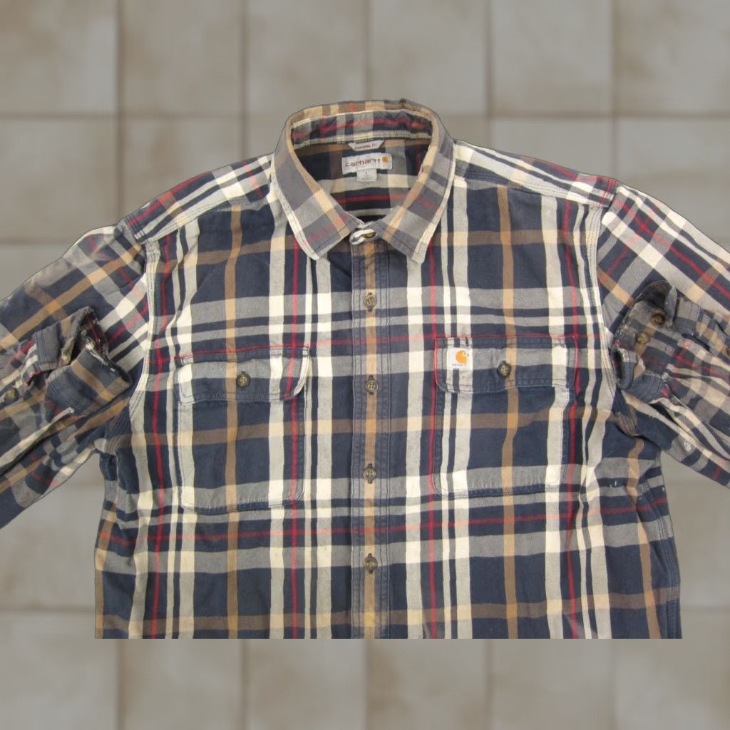 Carhartt VINTAGE Carhartt Shirt Mens LT Black Plaid Flannel Heavy Thick Workwear Casual Button-Up Tall Large Size US L / EU 52-54 / 3 - 1 Thumbnail