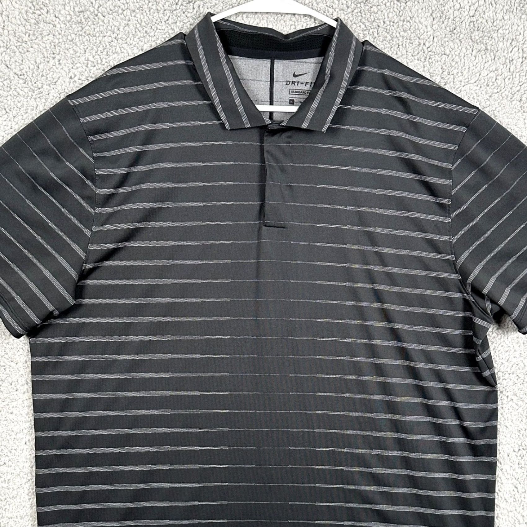Nike Nike Tiger Wood Dri-Fit Polo Shirt Mens XL Black Rugby Golf Logo Short Sleeve Striped 100% Polyester Athletic Outdoor Size US XL / EU 56 / 4 - 2 Thumbnail