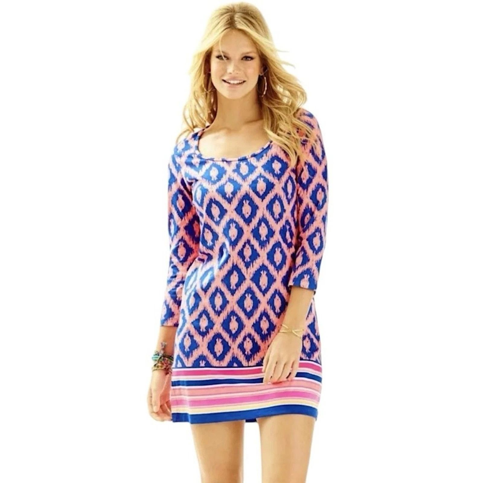 Lilly Pulitzer NWOT Lilly Pulitzer Beacon T-shirt Dress Pink and Blue XS Size XS / US 0-2 / IT 36-38 - 1 Thumbnail