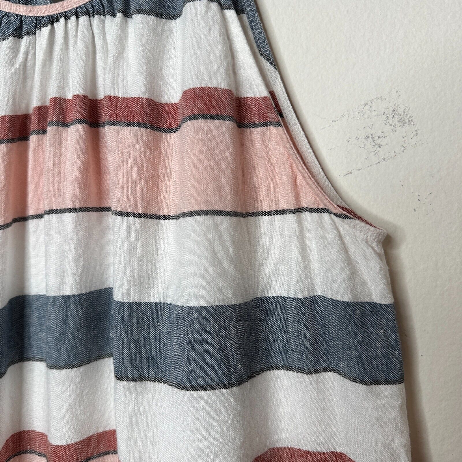 Loft Loft Gray White Pink Stripe Linen Halter Neck Blouse Keyhole Size S / US 4 / IT 40 - 5 Thumbnail