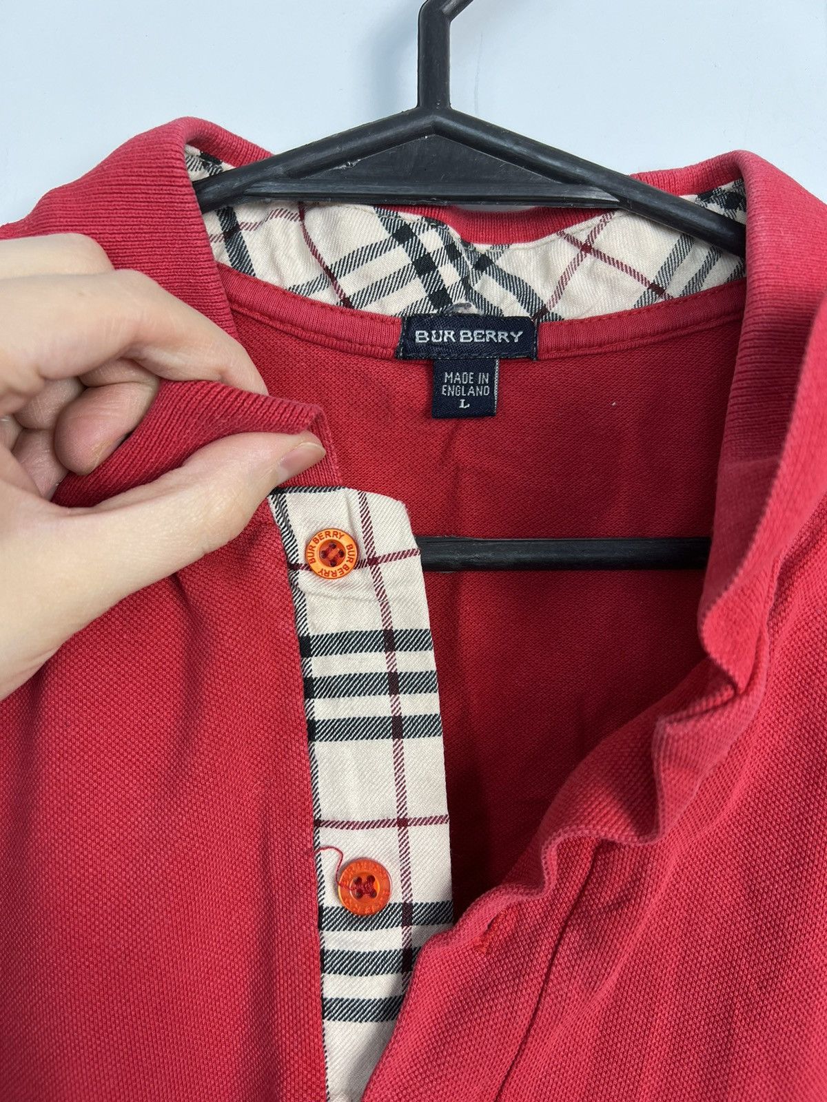 Burberry × Vintage Polo Shirt Burberry Vintage 90’s Red Size US L / EU 52-54 / 3 - 2 Thumbnail
